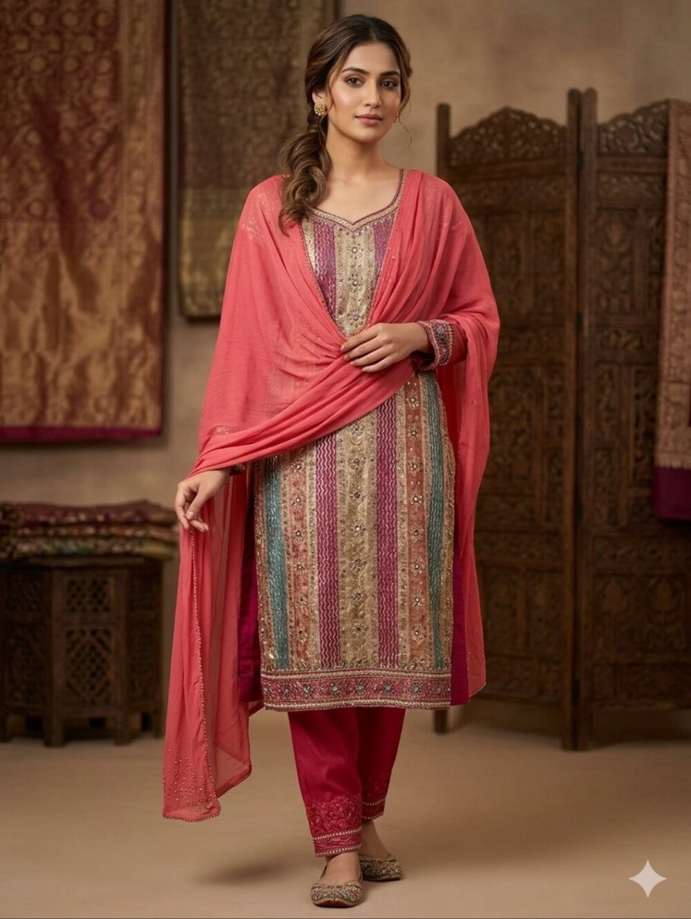 Pakistani Indian Embroidered Sequin Salwar Kameez 3PC Set - Very Nice Condition